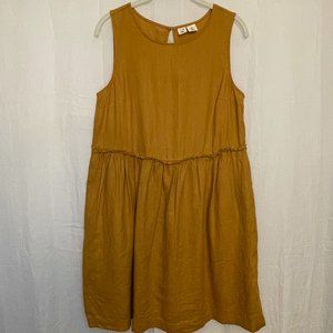 Artisan NY 100% Linen S/L Mustard Babydoll Dress Size 4